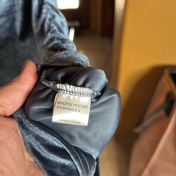 Fensace Velvet Long Sleeve V Neck Ruched Bodycon Wrap Blue Dress Size Medium - Picture 6 of 8